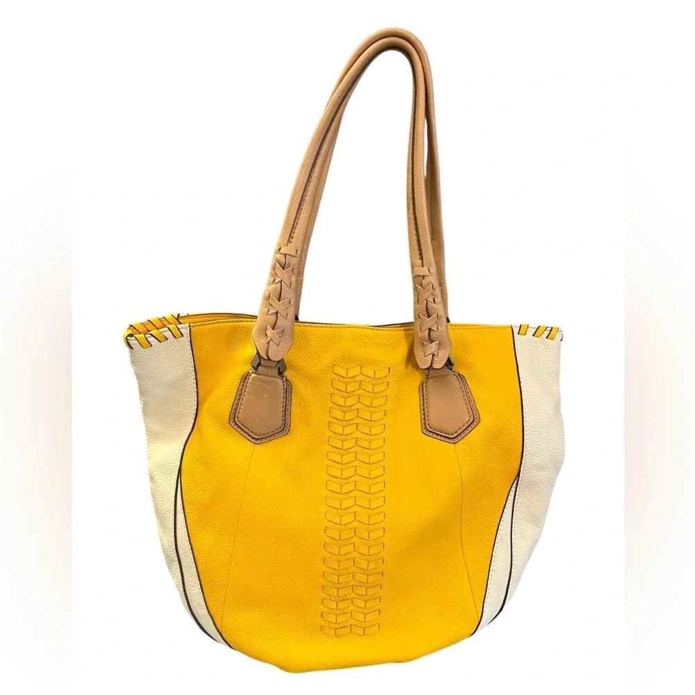 Oryany Lyssie Large Yellow Soft Pebble Leather Tote Cream Patterned SOLD! - Picture 2 of 11